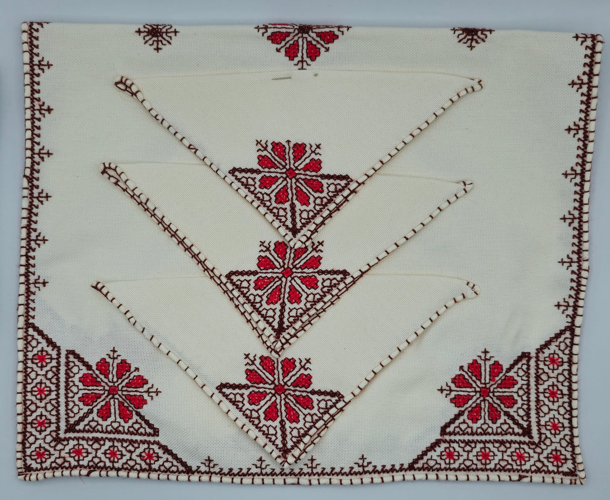 Nappe à plateau marocaine en lin brodée à la main + 6 serviettes