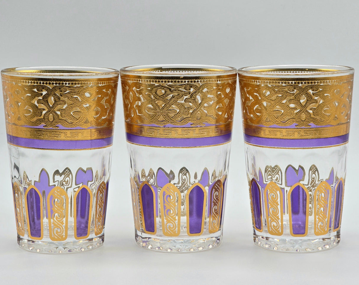 Verres à thé traditionnels luxueux violets Mazyana - Lot de 12