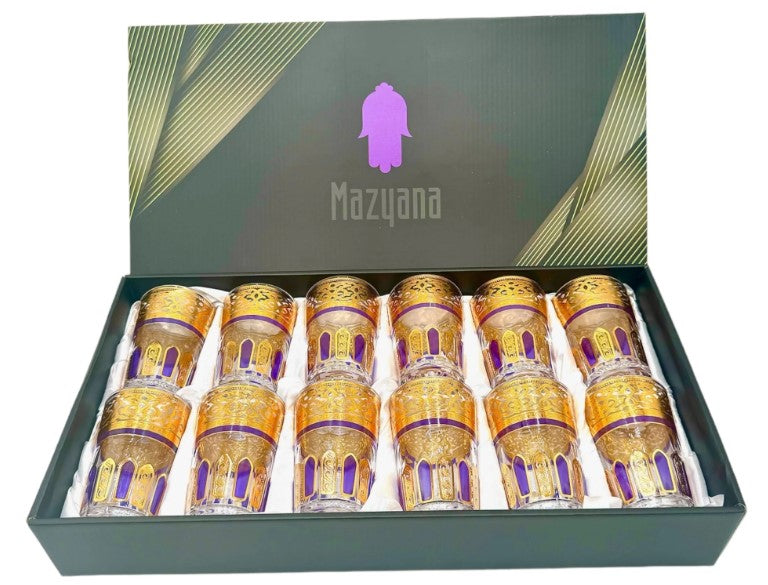 Verres à thé traditionnels luxueux violets Mazyana - Lot de 12
