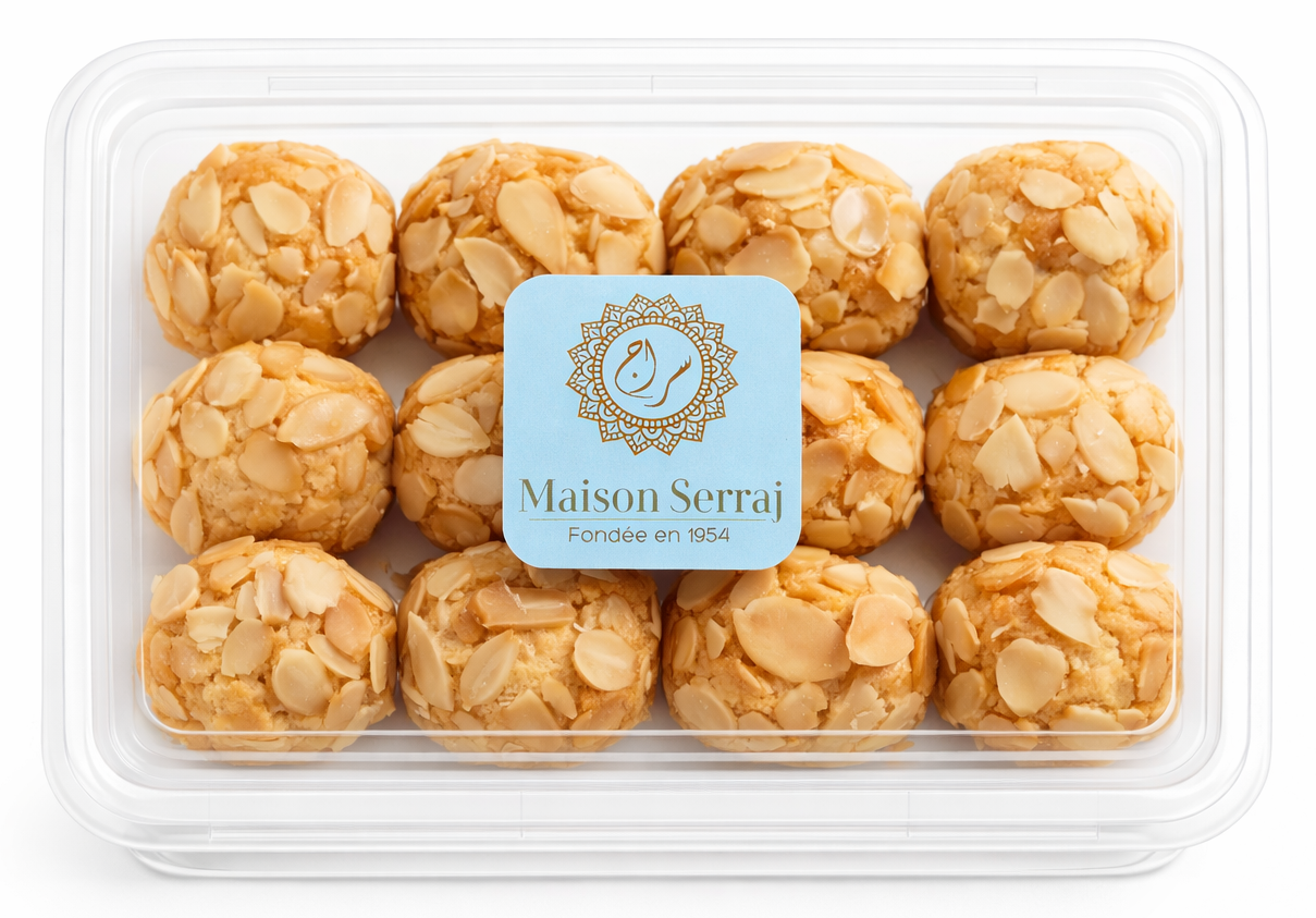 Ghouriba (Ghribat) with sliced almond, 12 pieces, Maison Serraj ≈ 300g