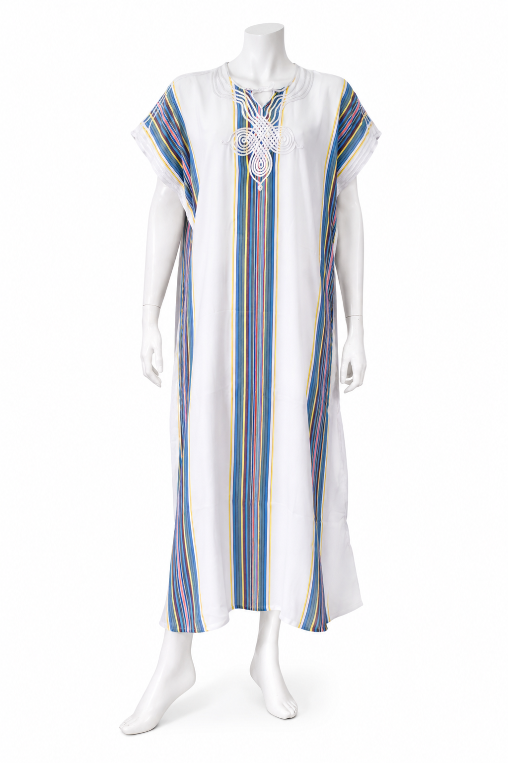 Traditional Moroccan Gandoura – White Striped Design