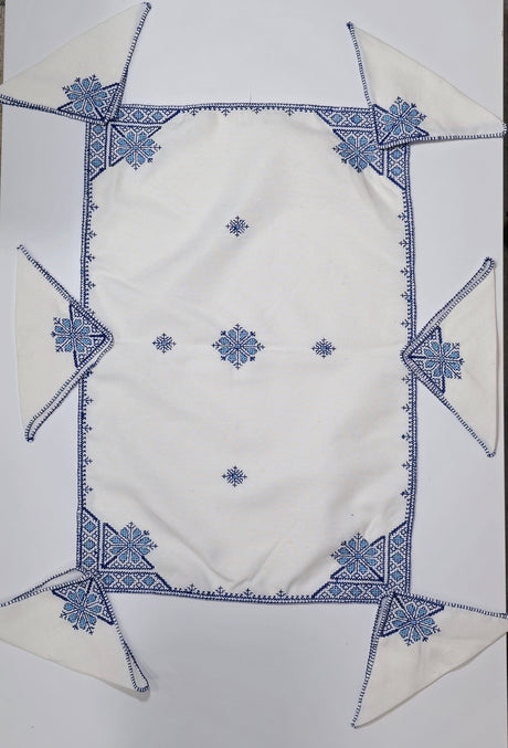 Nappe à plateau marocaine en lin brodée à la main + 6 serviettes 