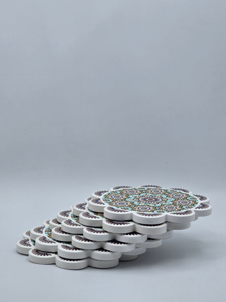 Set of 6 Moroccan Ceramic Coasters – Geometric Mosaic Design