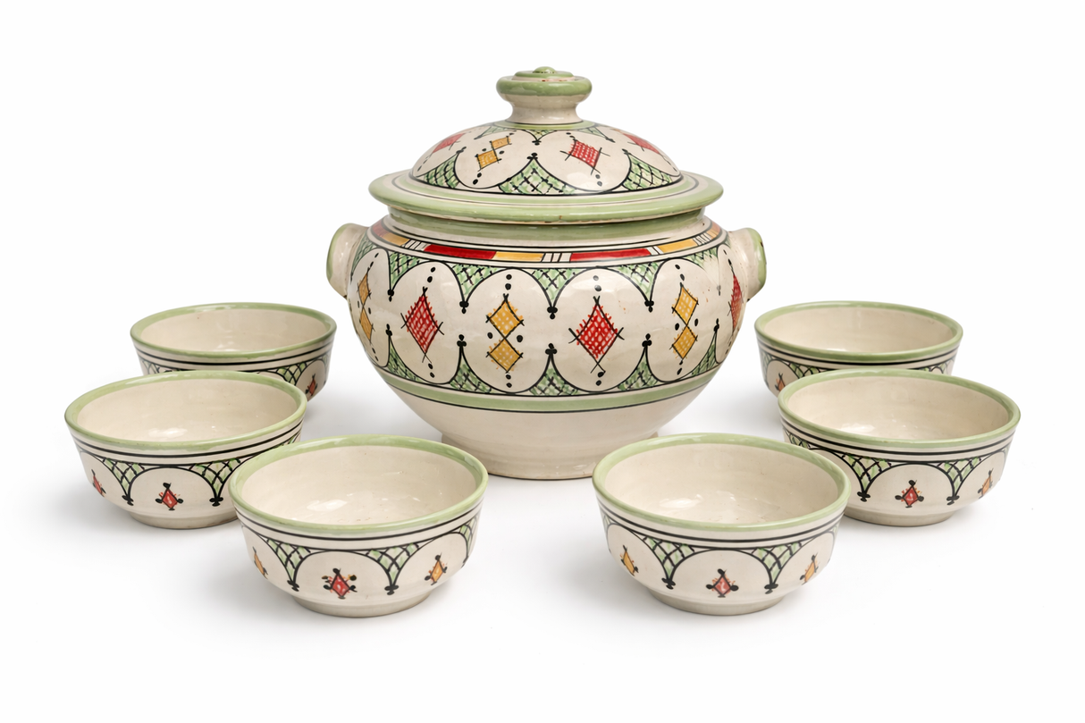 Safi Moroccan Soup Tureen with 6 Bowls - Multi color (Local delivery)