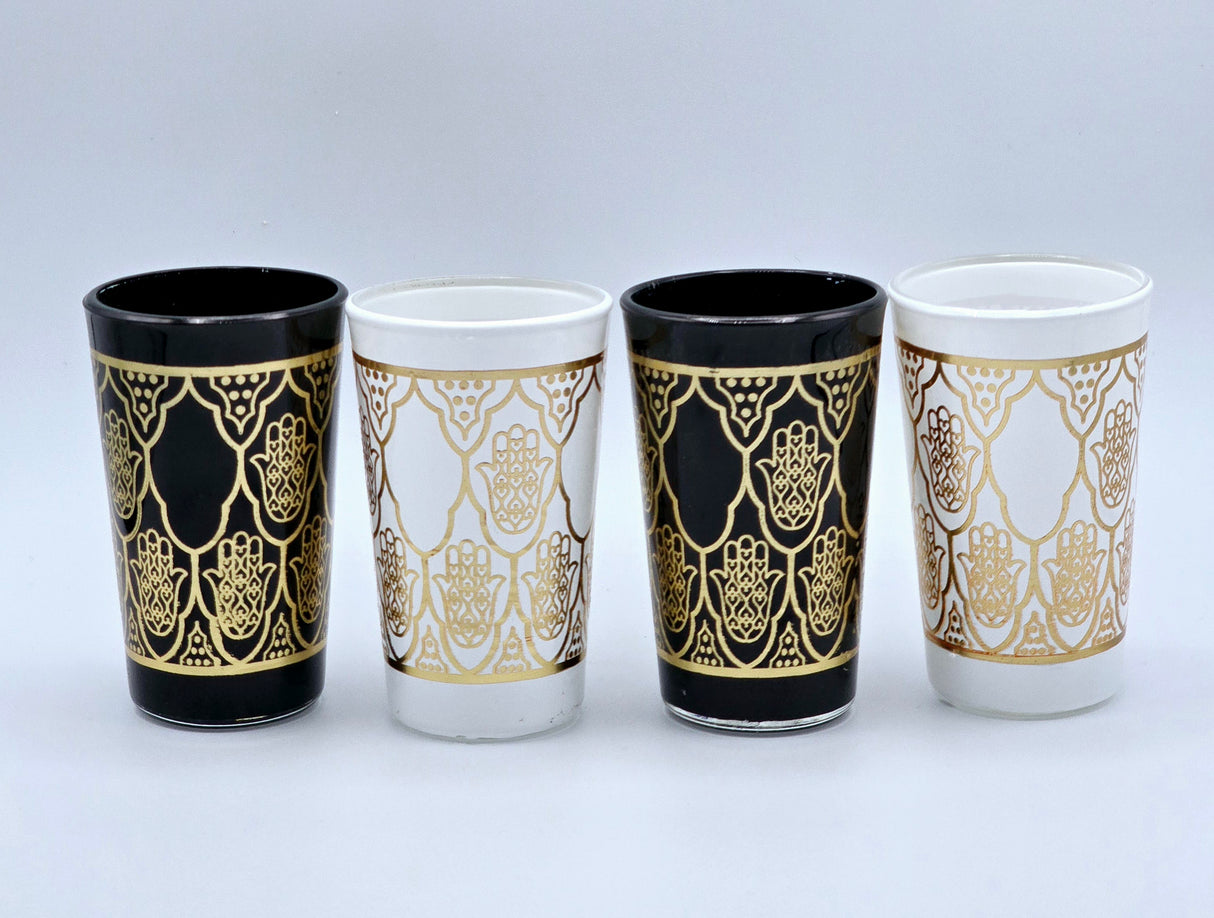 Tasses à thé traditionnelles noires et blanches - Lot de 6