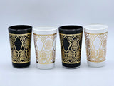 Tasses à thé traditionnelles noires et blanches - Lot de 6