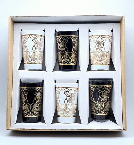Tasses à thé traditionnelles noires et blanches - Lot de 6